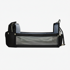 Lit bébé portable noir avec rangement, sac à langer multifonction, fond blanc