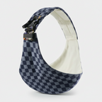 Écharpe porte-bébé ergonomique motif carreaux bleus avec intérieur blanc