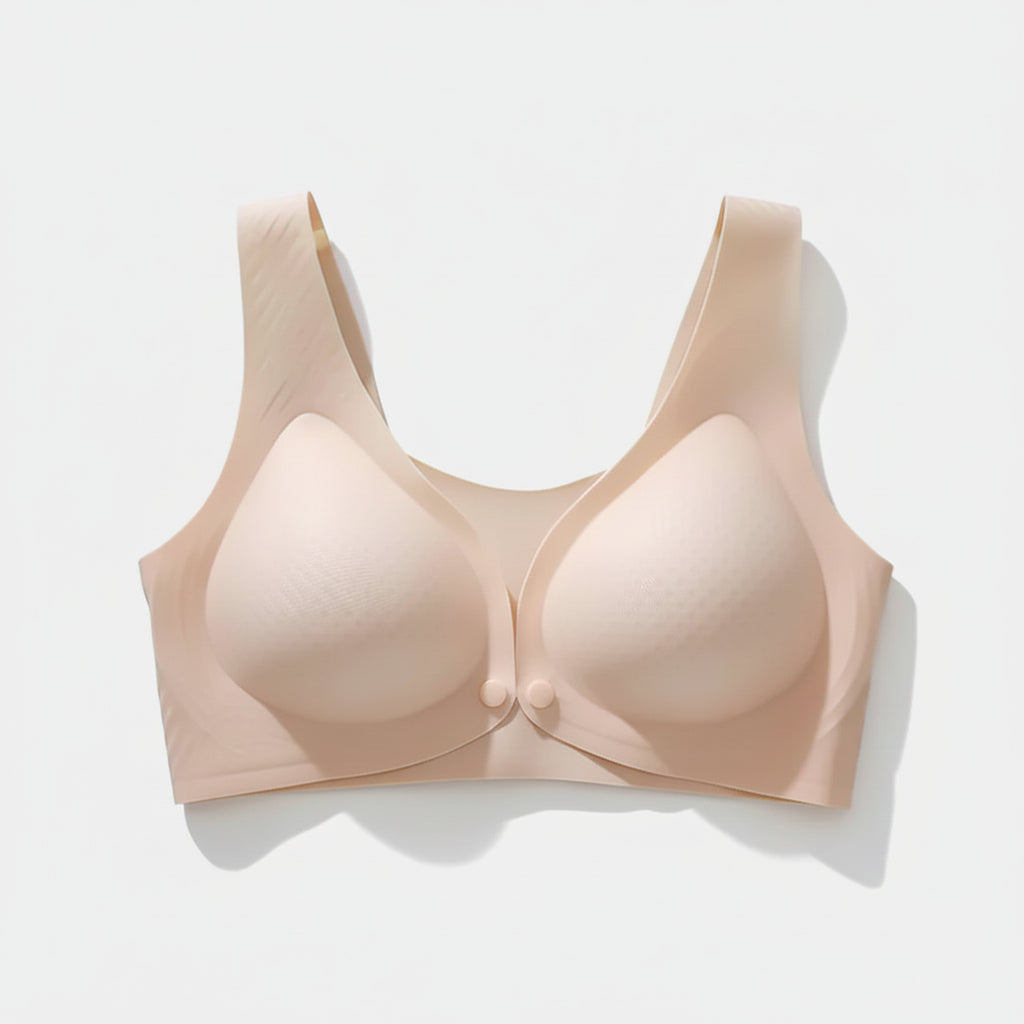 Brassière beige sans coutures, maintien confortable, tissu doux, lingerie femme